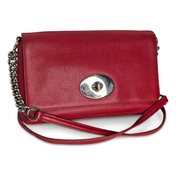 Coach Pebbled Leather Crosstown Crossbody Red Turnlock Chain Bag With COA - Picture 1 of 15